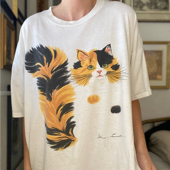 Vintage Tops - Vintage Anna Lawwill Cat Shirt